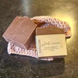 Fatglow Gentle Lavender tallow soap with purple clay and lavender essential oil, handmade in New Zealand