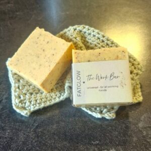 Fatglow The Work Bar tallow soap with yellow clay, pumice, walnut hull and lemongrass essential oil, handmade in New Zealand