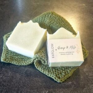 Fatglow Hemp and Milk tallow soap with green clay, hemp and goat's milk, handmade in New Zealand, unscented and gentle