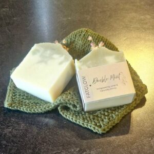Fatglow Double Mint tallow soap with green clay, spearmint and peppermint essential oils, handmade in New Zealand