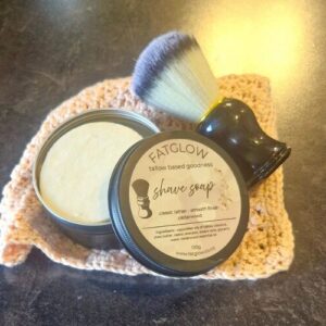 Fatglow Cedarwood Tallow Shave Soap, handmade in New Zealand, rich lather for smooth shaving