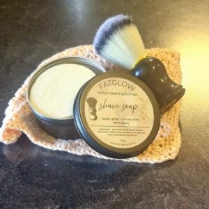 Fatglow Lemongrass Tallow Shave soap, handmade in New Zealand, rich lather for smooth shaving