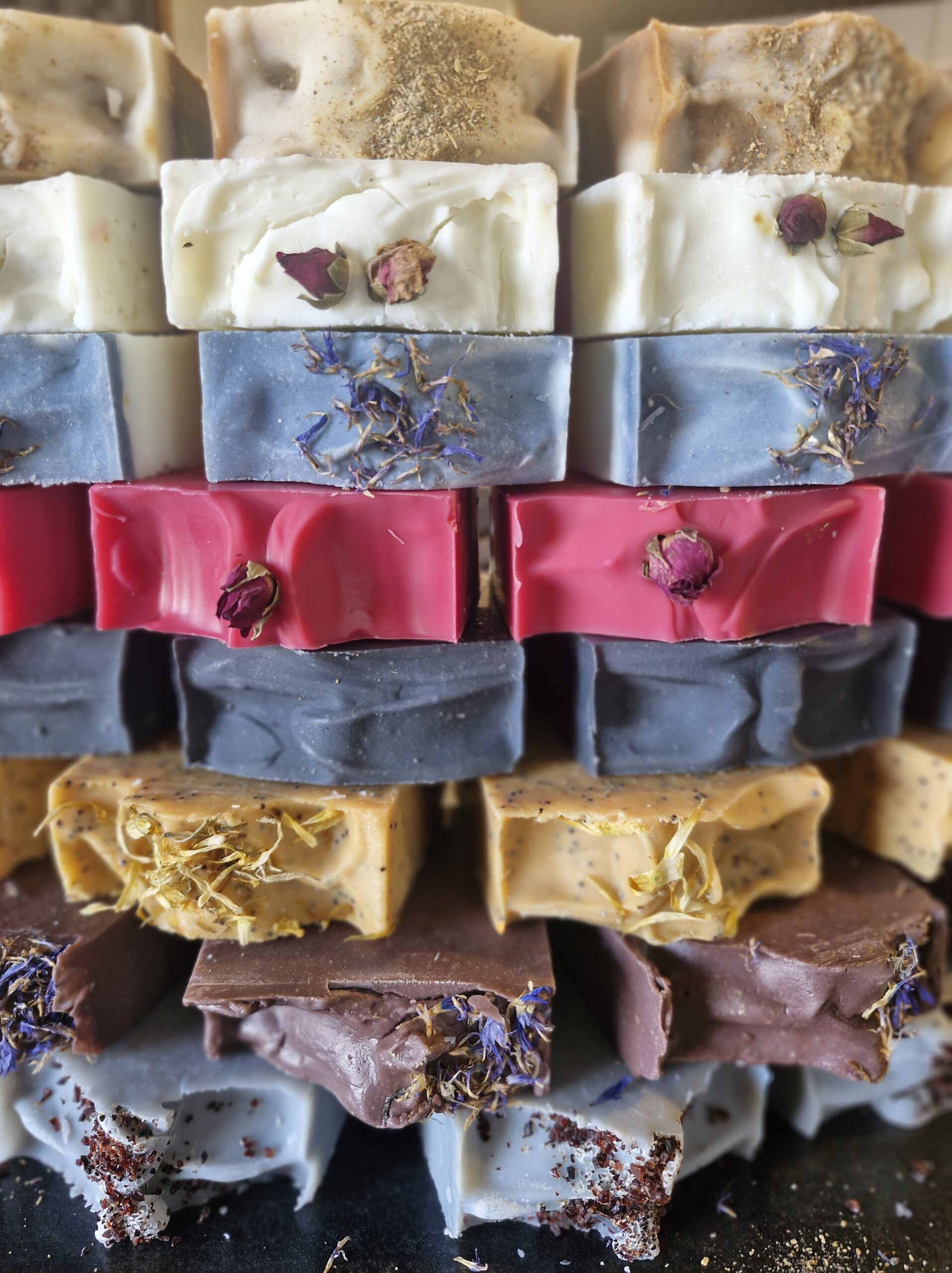 Tallow Soap as Art by Fatglow, a stack of tallow soap in natural colours, handmade in New Zealand