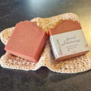 Fatglow Sacred Frankincense tallow soap with Himalayan Rhubarb powder and frankincense and myrrh fragrance, handmade in New Zealand