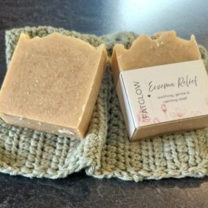 Fatglow Eczema Relief tallow soap with pine tar and colloidal oats, handmade in New Zealand, gentle for eczema and itchy skin