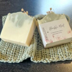 Fatglow Double Mint tallow soap with green clay, spearmint and peppermint essential oils, handmade in New Zealand