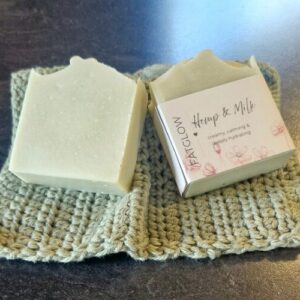 Fatglow Hemp and Milk tallow soap with green clay, hemp and goat's milk, handmade in New Zealand, unscented and gentle