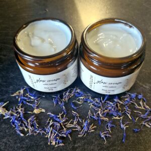 Fatglow Tallow Glow Cream with blue tansy, handmade in New Zealand, lightweight and soothing facial care