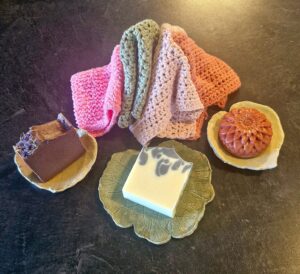 Fatglow knitted face cloths, handmade in New Zealand, soft and reusable for gentle facial cleansing