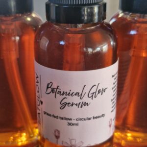 Botanical Glow Serum by Fatglow - 30ml glass bottle with pump, grass-fed tallow and circular beauty serum handcrafted in Taranaki, New Zealand