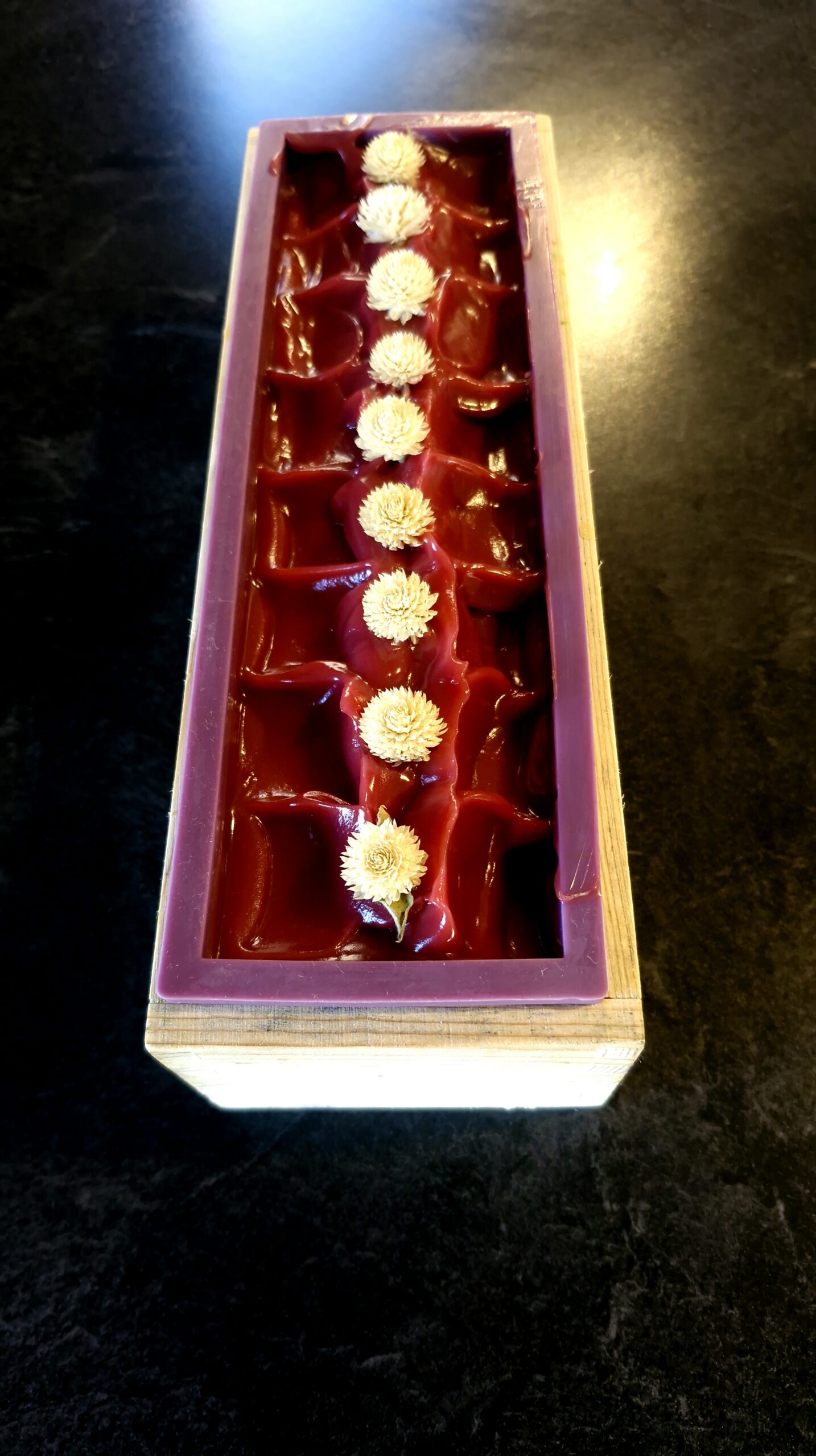 Layered tallow soap with a textured purple clay top and cream base, handmade by Fatglow