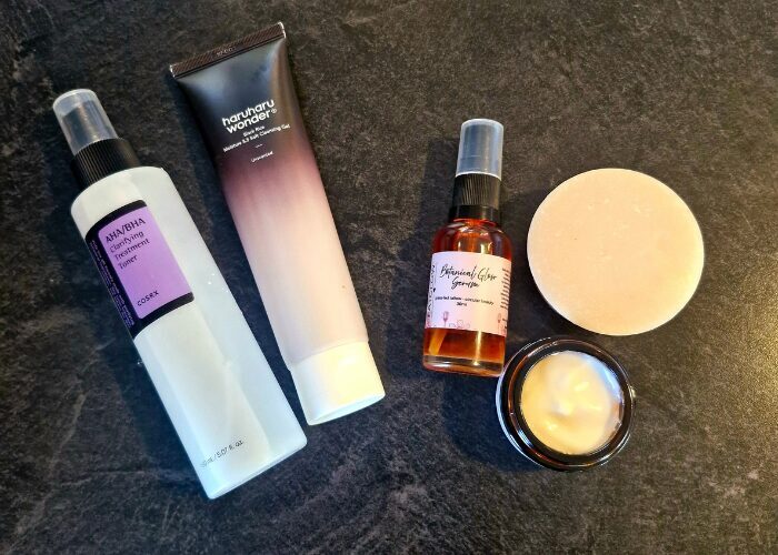 fatglow tallow face soap, botanical glow serum and glow eye cream alongside conventional skincare toner and face wash - natural tallow skincare vs a multi-step routine